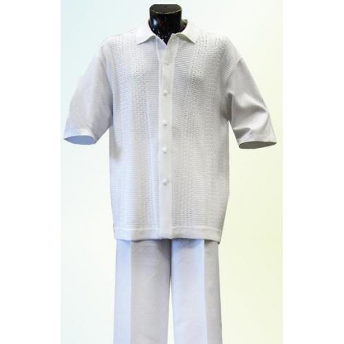 Silversilk White Button Front 2 PC Knitted Silk Blend Outfit #3927